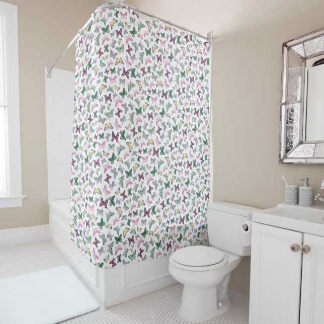 Elegant Butterfly Pattern Shower Curtain (In Situ)