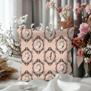 Elegant Butterfly Pink Victorian Damask Monogram Cushion