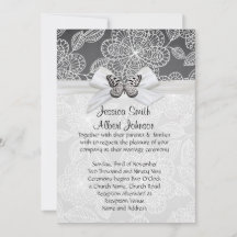 Elegant Butterfly Ribbon Damask Wedding Invite