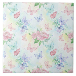 Elegant Butterfly Seamless Print Ceramic Tile