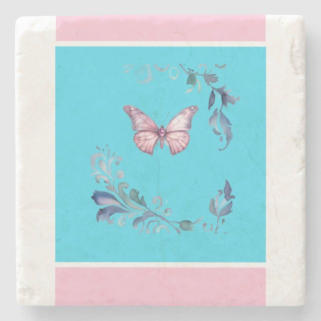 Elegant Butterfly Stone Coaster (Front)