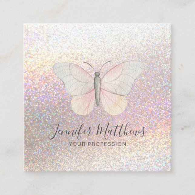 Elegant Butterfly Watercolor Glitter Sparkle Square Business Card (Front)