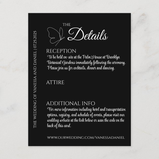 Elegant Butterfly Wedding Details Enclosure Card (Front)