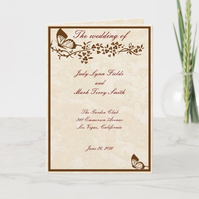 Elegant Butterfly Wedding Program Card (Front)