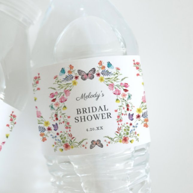 Elegant Butterfly Wildflower Floral Bridal Shower Water Bottle Label (Elegant Butterfly Wildflower Floral Bridal Shower Water Bottle Label)