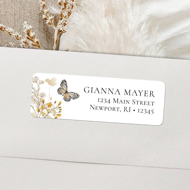 Elegant Butterfly Wildflower Graduation Return Address Label (Elegant Butterfly Wildflower Graduation Label)