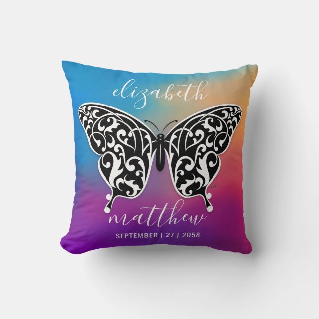 Elegant Buttterfly and Colourful Sunset Design Cushion (Front)