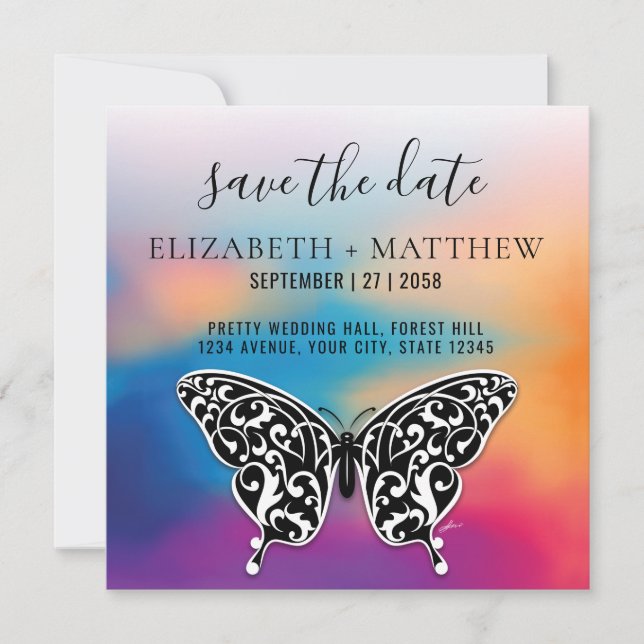 Elegant Buttterfly and Colourful Sunset Design Invitation (Front)