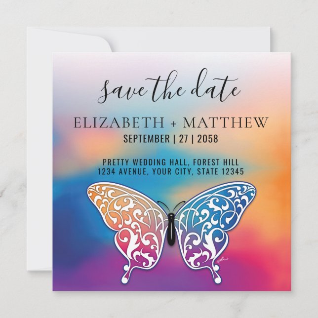 Elegant Buttterfly and Colourful Sunset Design Invitation (Front)