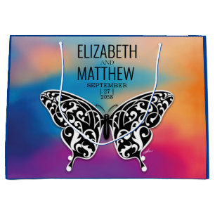 Elegant Buttterfly and Colourful Sunset Design Large Gift Bag