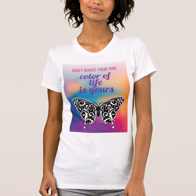 Elegant Buttterfly and Colourful Sunset Design T-Shirt (Front)