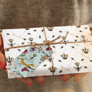 Elegant Buzzing Royal Queen Bee & Gold Crown Wrapping Paper