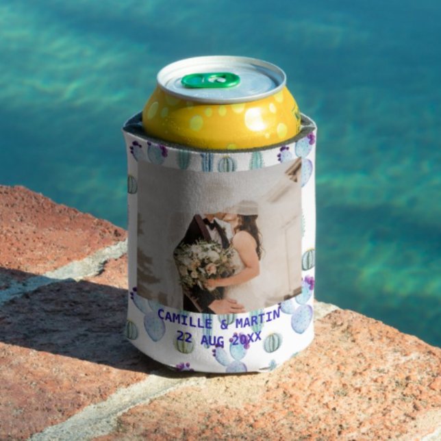 Elegant Cactus Custom Wedding Photo Personalised Can Cooler (Creator Uploaded)