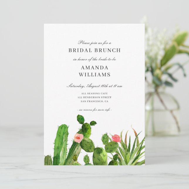 Elegant Cactus Garden | Bridal Shower Wedding Invitation (Standing Front)