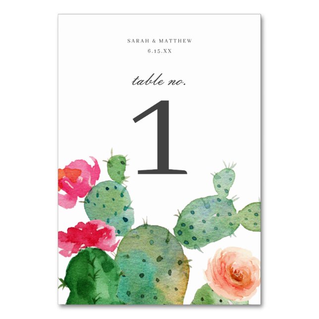 Elegant Cactus Garden | Wedding Table Number (Back)