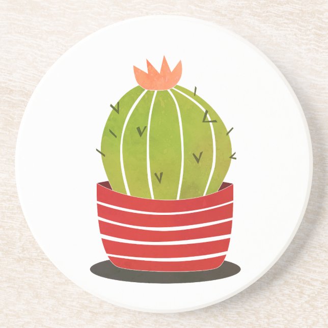 ELEGANT Cactus in a pot minimal art  poster Coaster (Front)