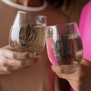 Elegant Cactus Wedding Monogram Stemless Wine Glass