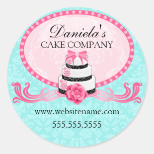 Elegant Cake and Damask Bakery Box Seals