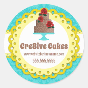 Elegant Cake Bakery Damask Yellow Scallop Seals