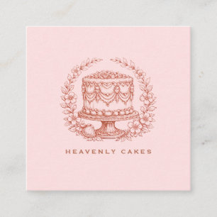 Elegant Cake Bakery Logo Blush Pink Square Business Card