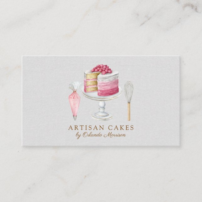 Elegant Cake Bakery Watercolor Cake Business Card (Front)