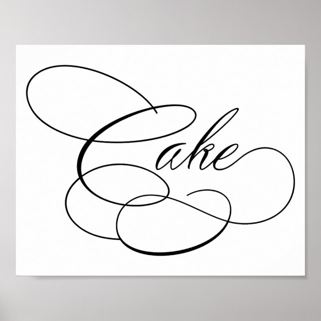 Elegant Cake Black Script | Horizontal Table Poster (Front)