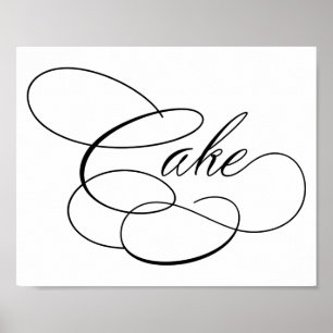 Elegant Cake Black Script Horizontal Table Poster