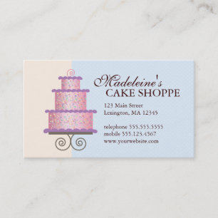Elegant Cake on Blue Custom Bakery Business Card
