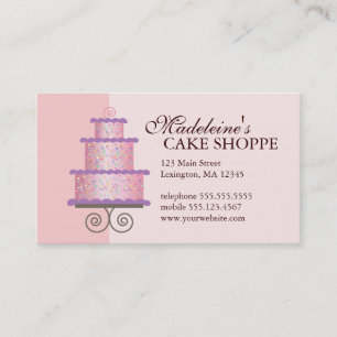 Elegant Cake on Pink Custom Bakery Business Card