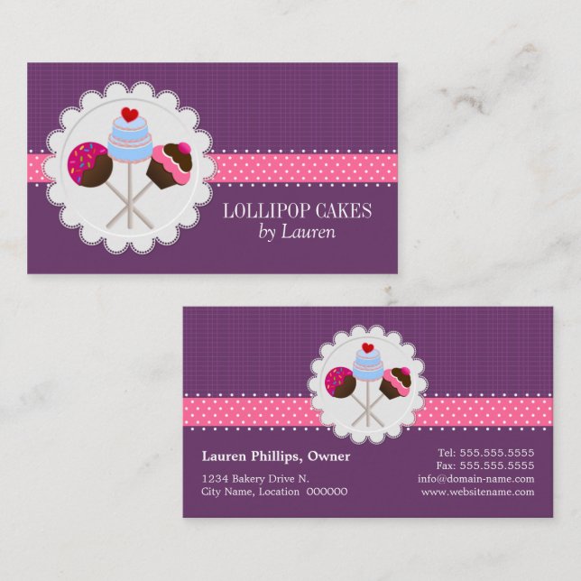 Elegant Cake Pops in Purple Business Card (Front/Back)