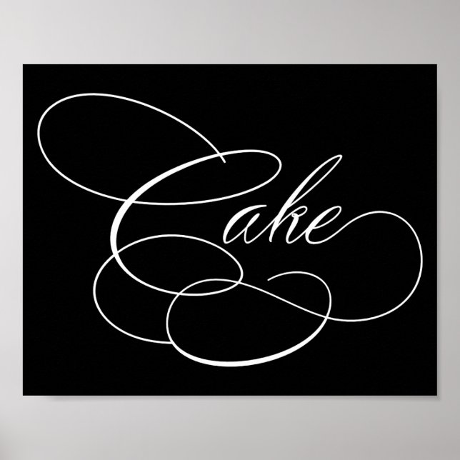 Elegant Cake White Script | Horizontal Table Sign (Front)