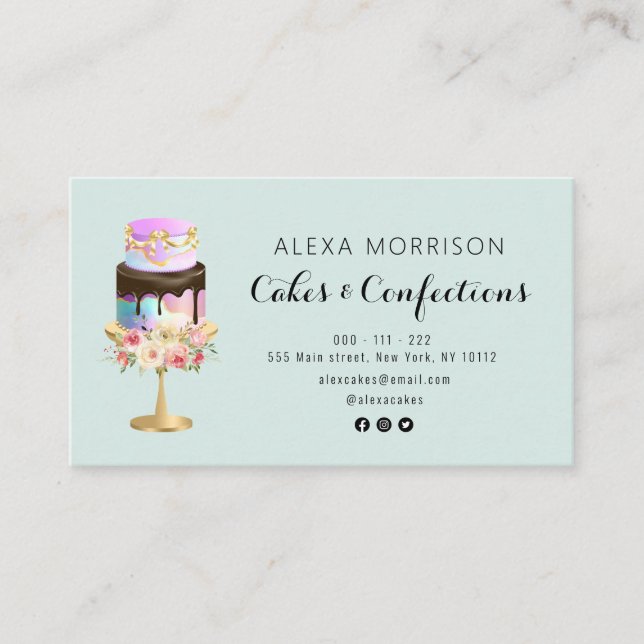 elegant cakes and confections floral logo business card (Front)