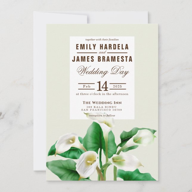 Elegant Cala Lily Budget Wedding Invitation Card (Front)