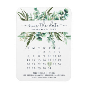 Elegant Calendar Eucalyptus Save The Date Magnet