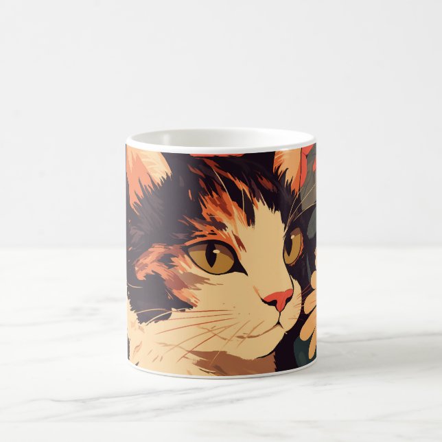 Elegant Calico Cat in Floral Garden Coffee Mug (Center)