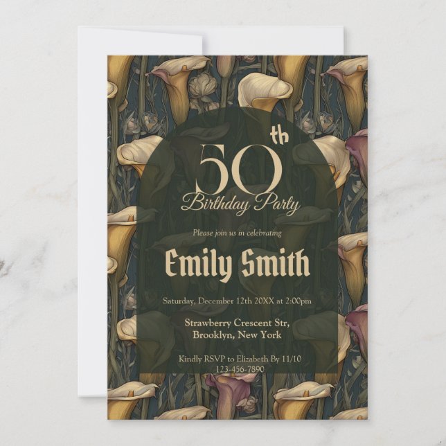 Elegant Call Lilies Accent 80Th Birthday Invitation (Front)