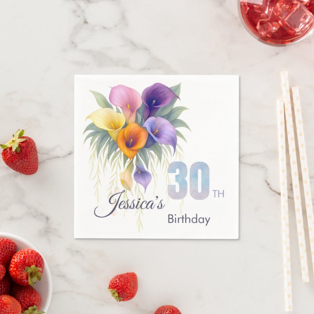 Elegant Calla Lily 30th Birthday Milestone Napkin (Insitu)