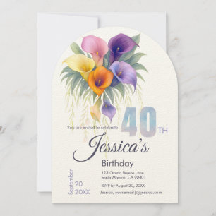Elegant Calla Lily 40th Birthday Milestone Invitation