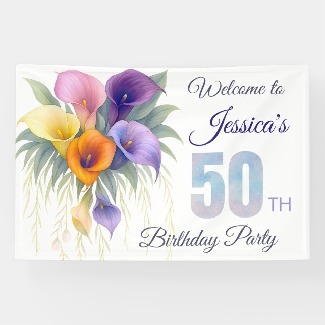 Elegant Calla Lily 50th Birthday Milestone Banner (Horizontal)