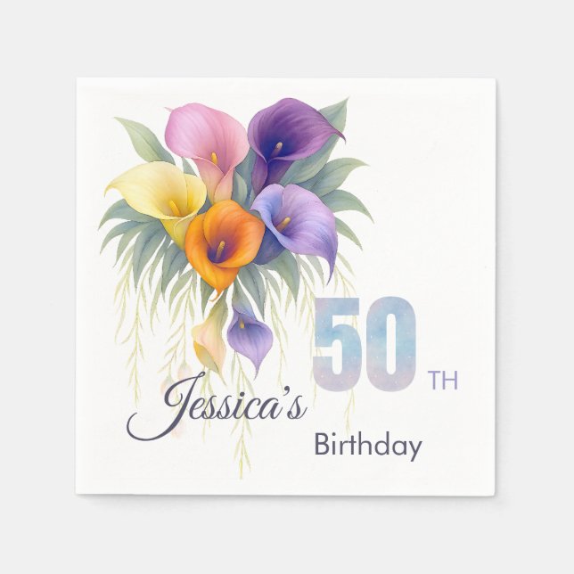 Elegant Calla Lily 50th Birthday Milestone Napkin (Front)