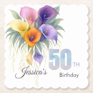 Elegant Calla Lily 50th Birthday Milestone Paper Coaster