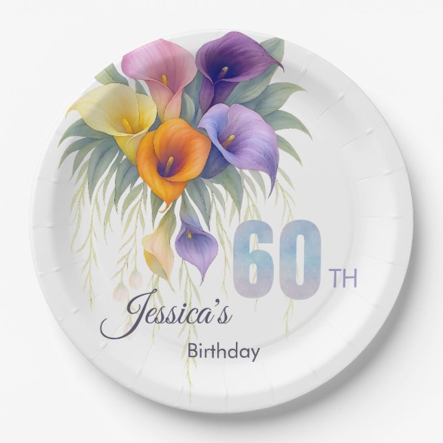 Elegant Calla Lily 60th Birthday Milestone Paper Plate (Front)