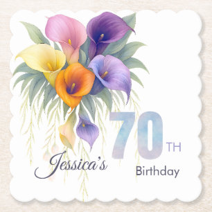 Elegant Calla Lily 70th Birthday Milestone Paper Coaster