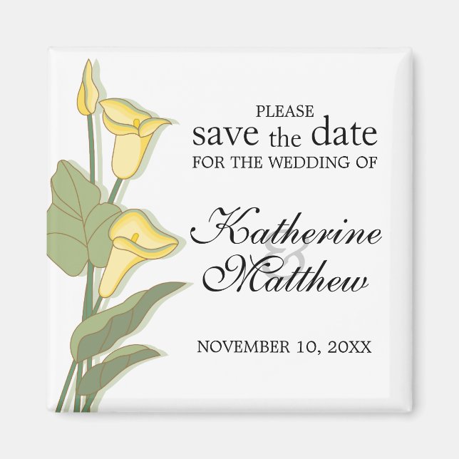 Elegant Calla Lily In Yellow Save The Date Magnet (Front)