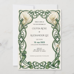 Elegant Calla Lily Watercolor Art Nouveau Wedding Invitation