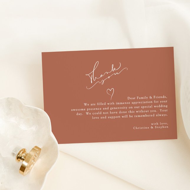 Elegant Callifgraphy Terra Cotta Simple Wedding Thank You Card (Creator Uploaded)