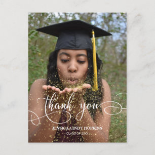 Elegant Calligraph Graduation Photo Thank You Postcard