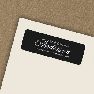 Elegant Calligraphic Script Black Return Address Label