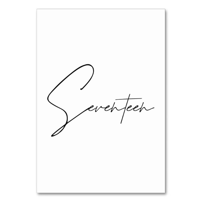 Elegant Calligraphic Wedding Table 17 table Number (Front)