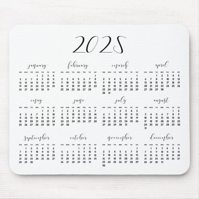 Elegant calligraphy 2025 calendar mouse pad (Front)